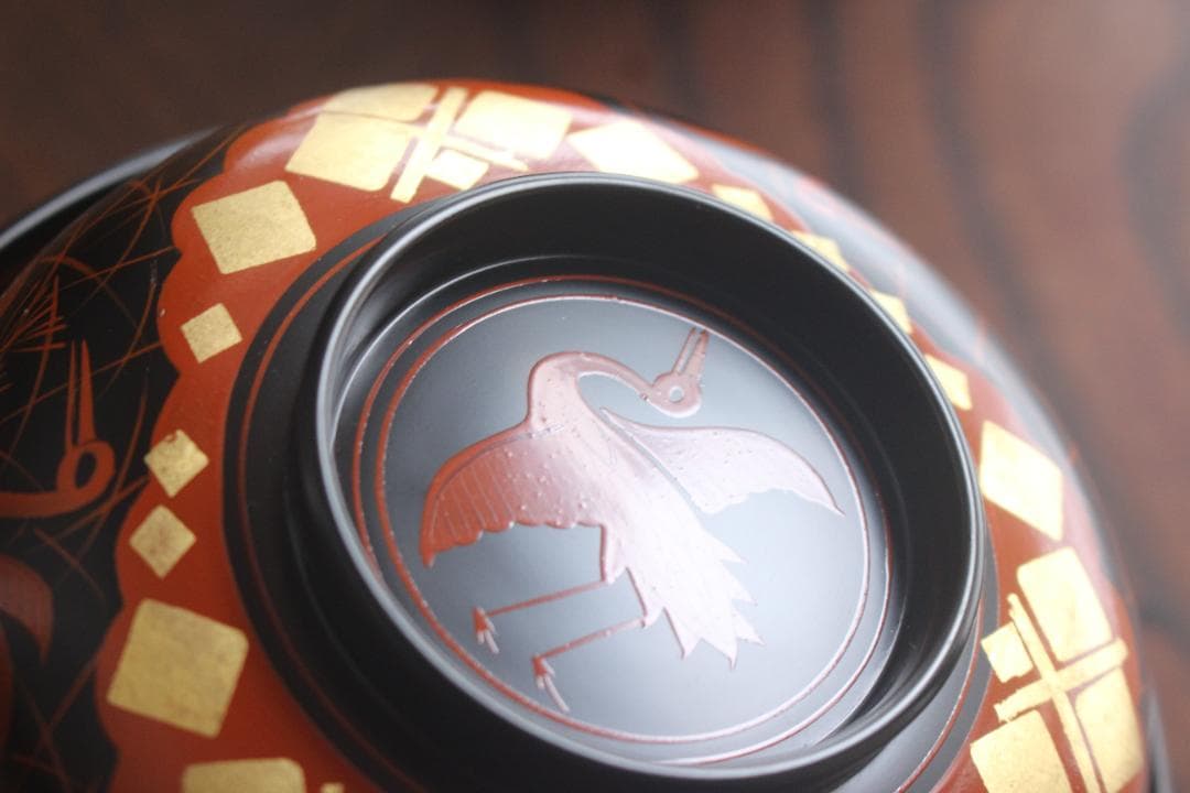 デッドストック！上質黒漆に極上秀衡蒔絵の映えるお椀2点（検山中塗