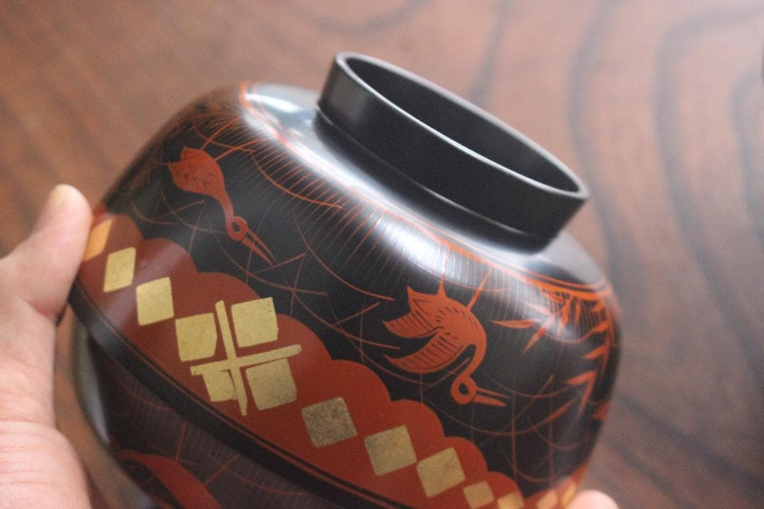 デッドストック！上質黒漆に極上秀衡蒔絵の映えるお椀2点（検山中塗