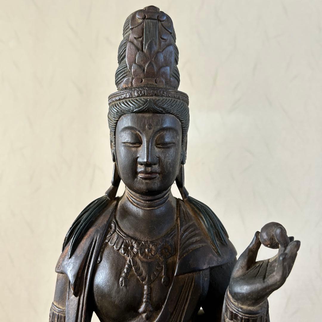 【骨董品】　大型　聖観音菩薩像　62センチ　木彫り　仏像