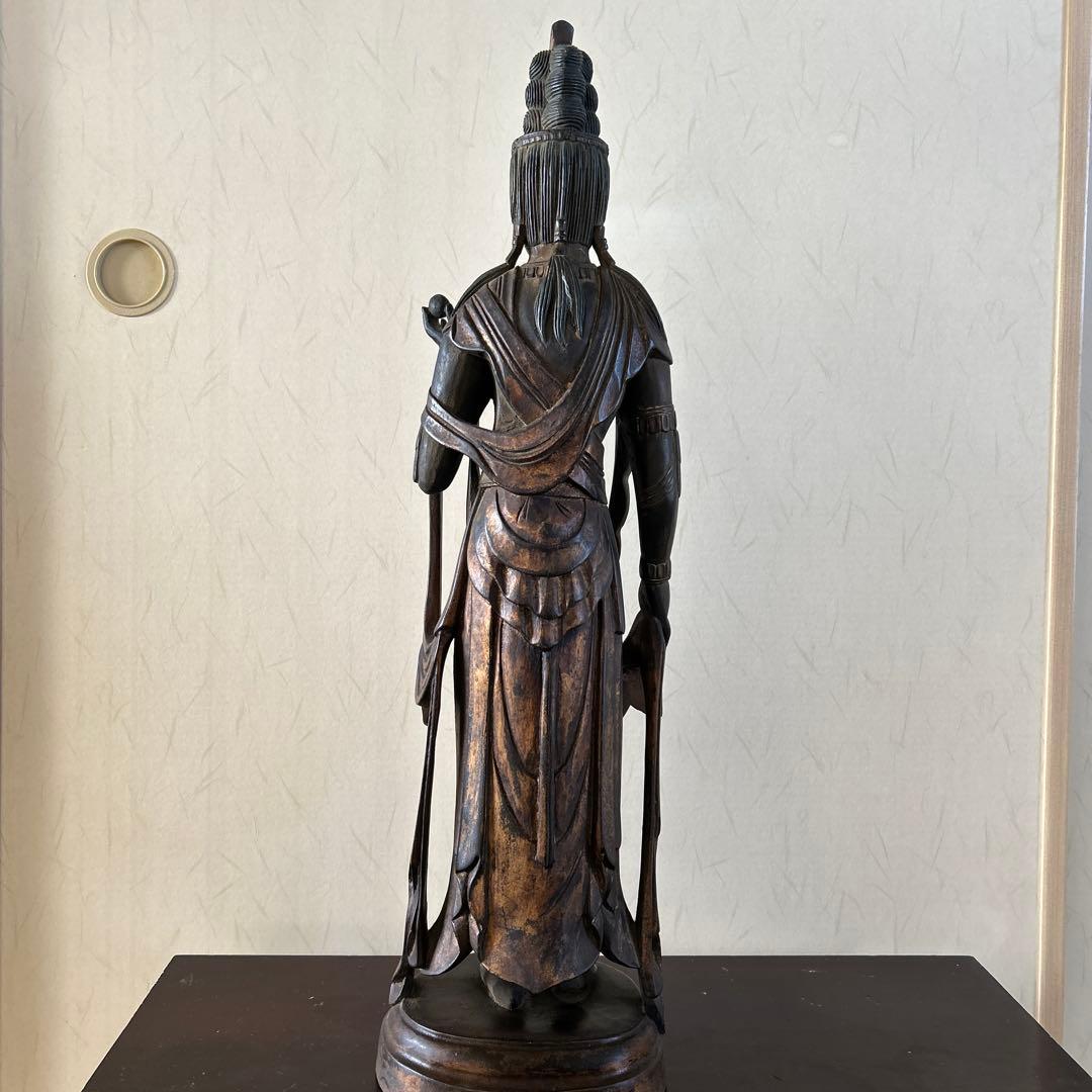 【骨董品】　大型　聖観音菩薩像　62センチ　木彫り　仏像