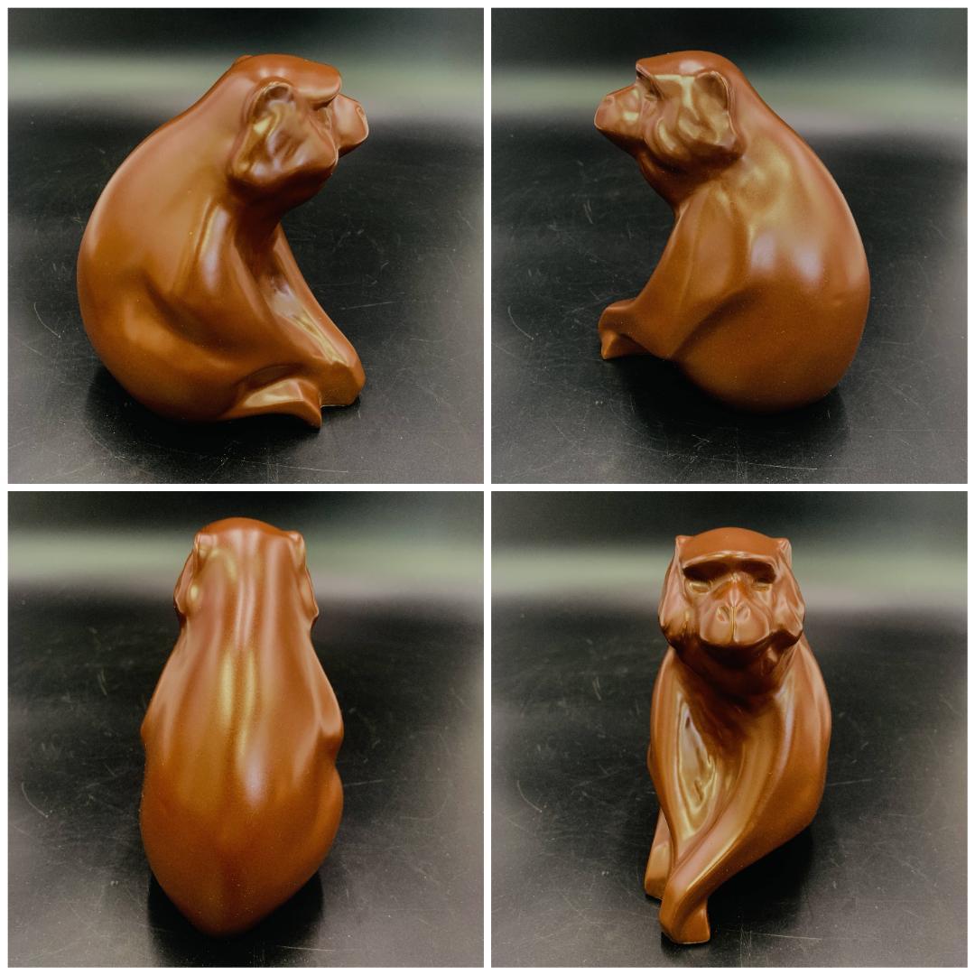 美品 三枝惣太郎 作 申置物 猿 木箱・台座・共布・略歴付 陶芸 彫刻 置物