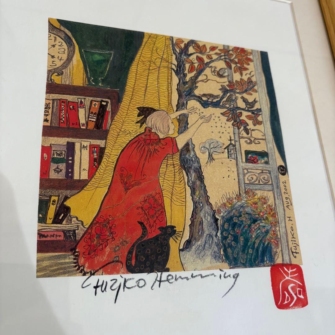 フジコヘミング　FEEDING 餌撒き　リトグラフ　絵画　版画　ウルちゃん