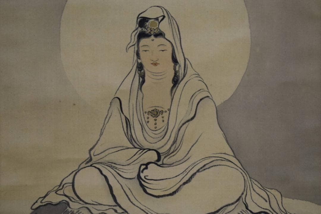 模写/寺崎広業/寺崎廣業/観音図/布袋屋掛軸HE-751