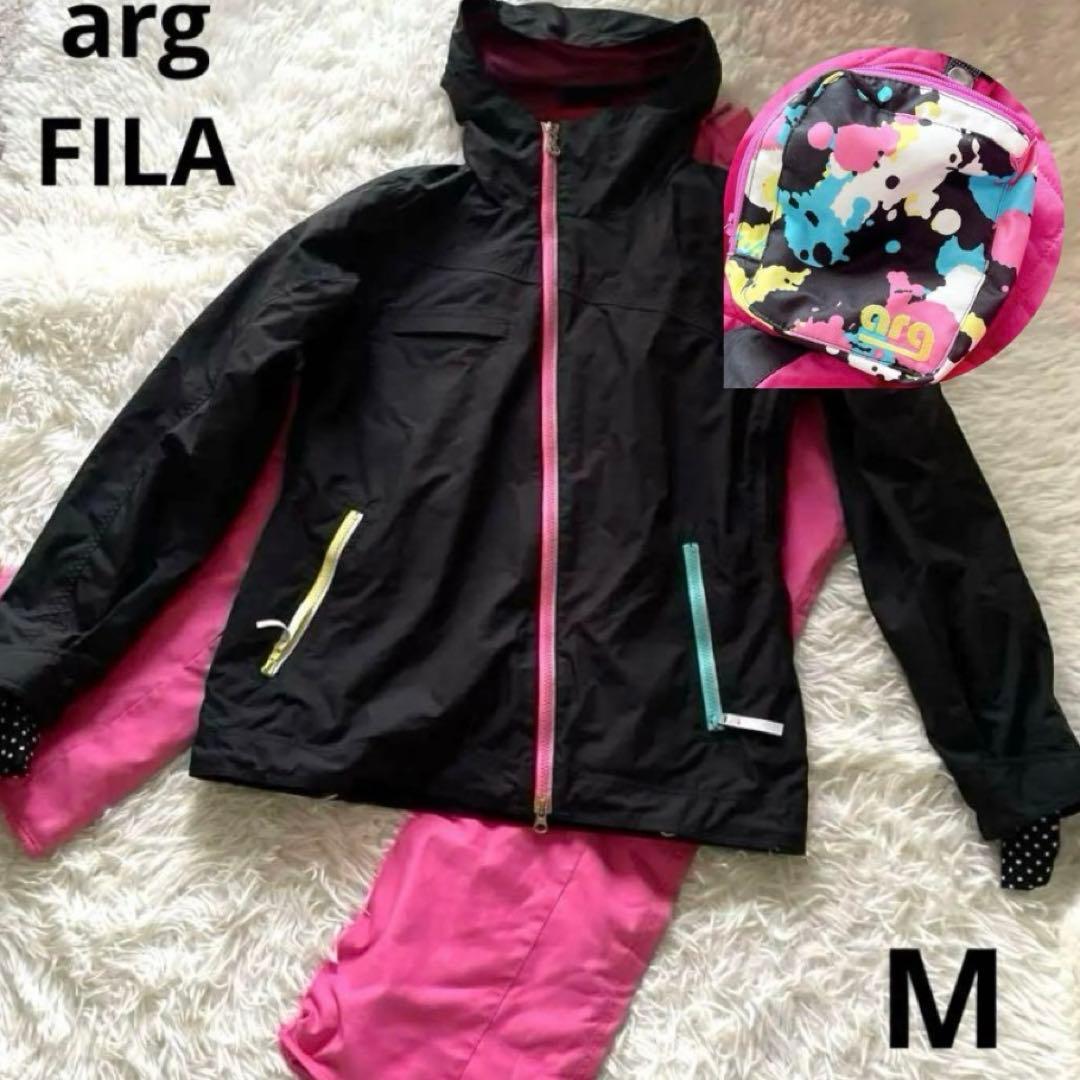 arg FILA 黒ピンク スキーウェア スノボーウェア上下セット Mレディース