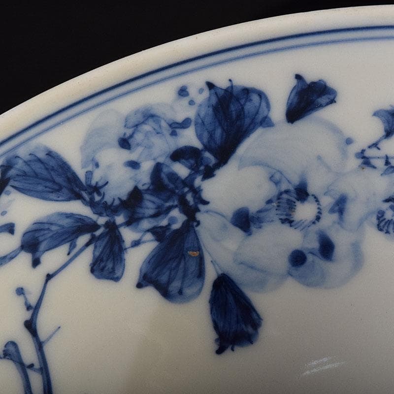 瀬戸焼　陶玉園　加藤五助製　染付　漢詩花文　鉢　合わせ箱　M　R9444