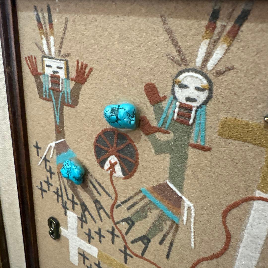 ナバホ族 サンドアート 壁掛け時計 サンフェイス カチナドール 44×44cm