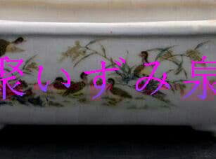 パステルカラーのオシドリの絵植木鉢の中古品アンティークコレクション装飾植物K