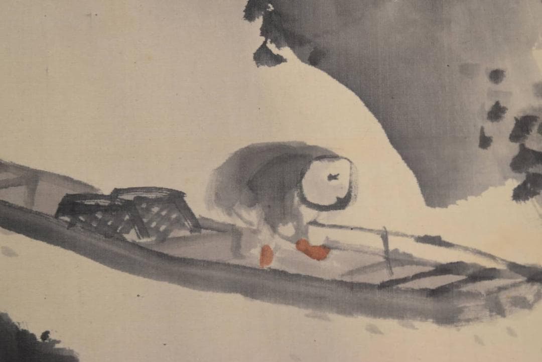 【真作】青山/嵐中漁師図/掛軸☆宝船☆AB-346