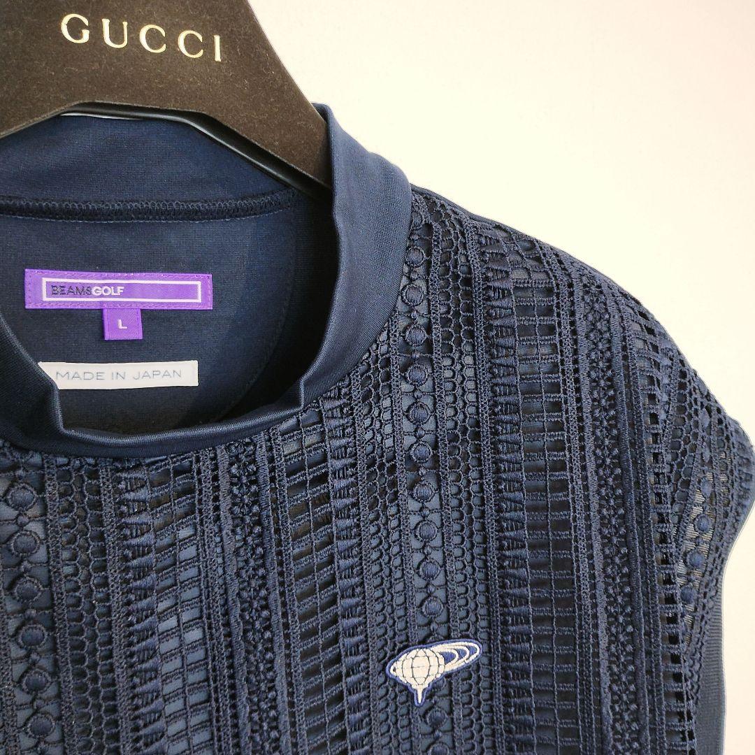 BEAMS GOLF ネイビー 半袖シャツ L　レース使い
