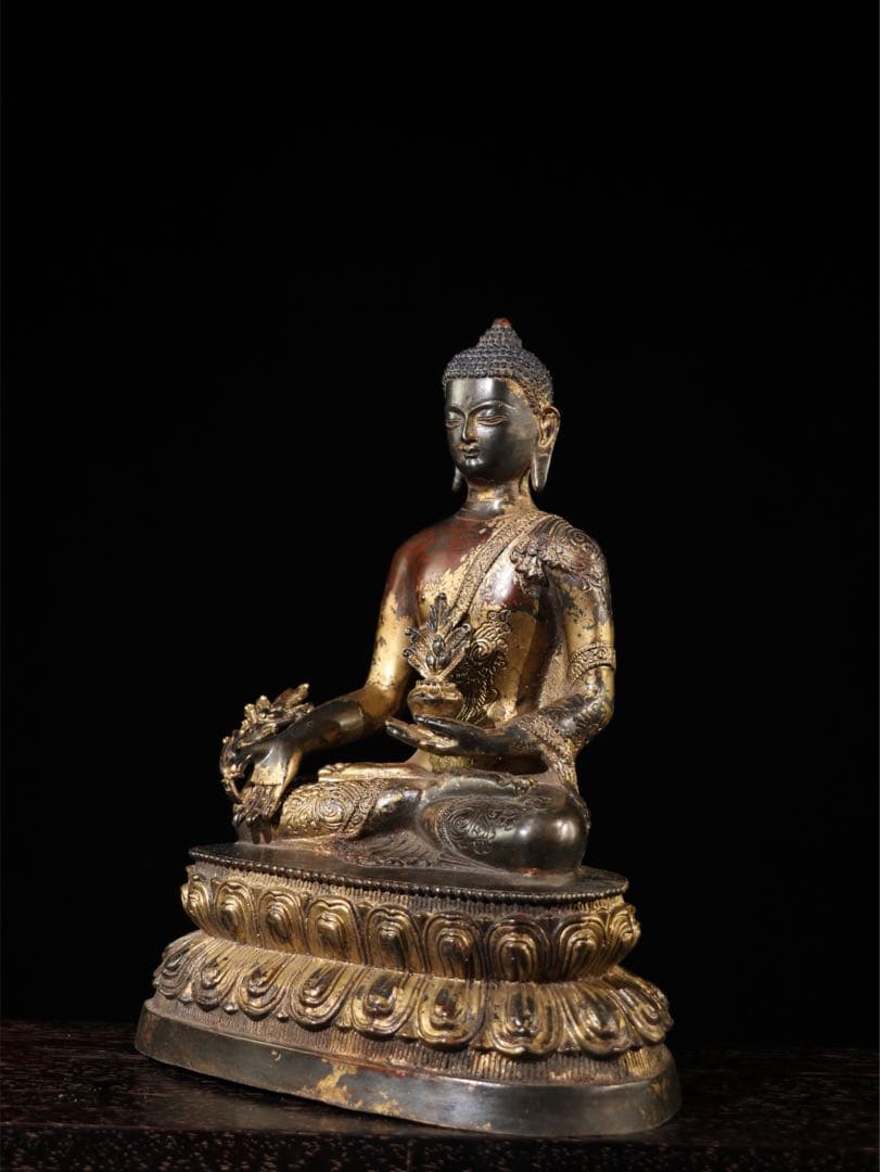 古美術品 仏像　銅像　薬王菩薩仏像　時代物 置物大型　2790g