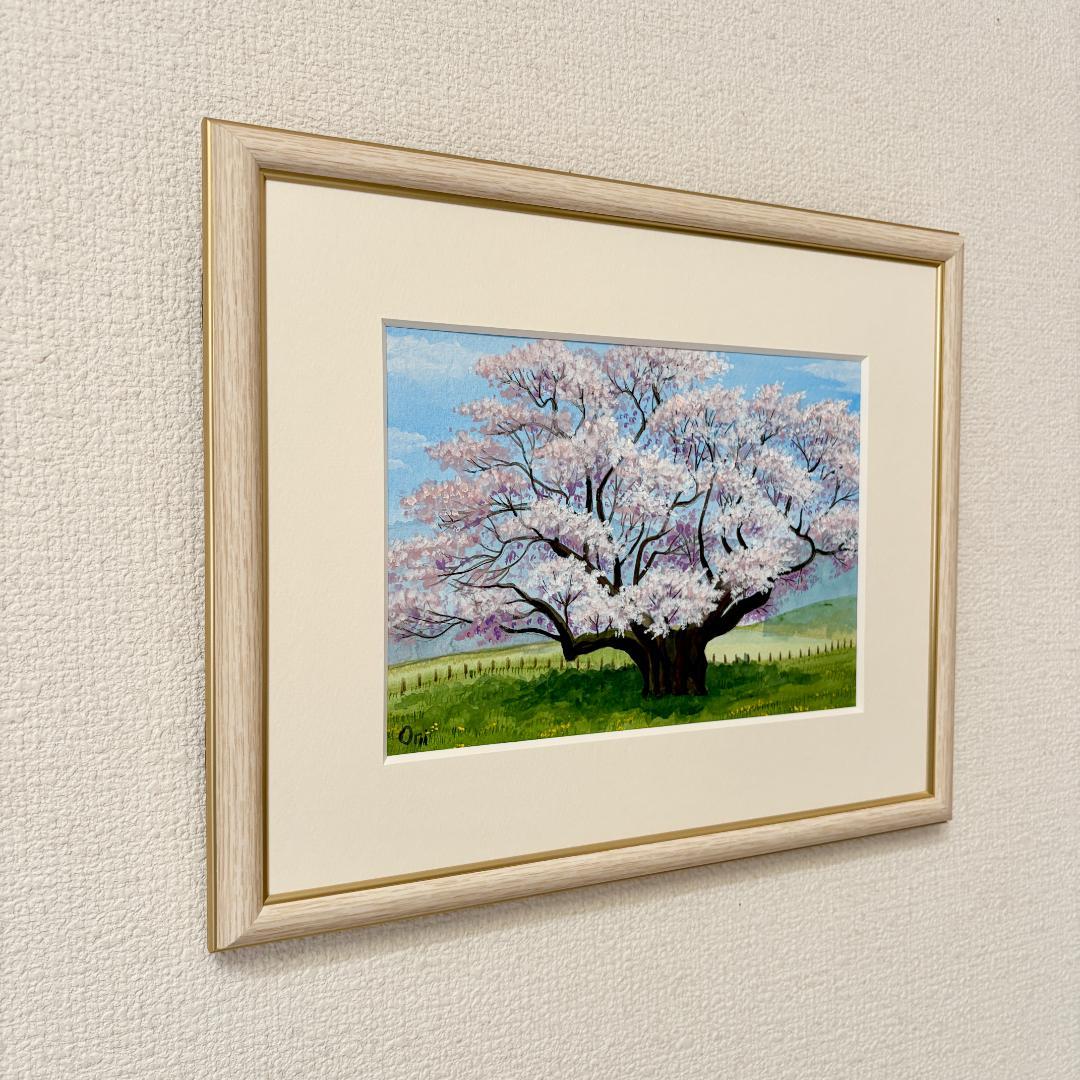 アクリル画　原画　「根尾谷淡墨桜」額縁付　SMサイズ　風景画