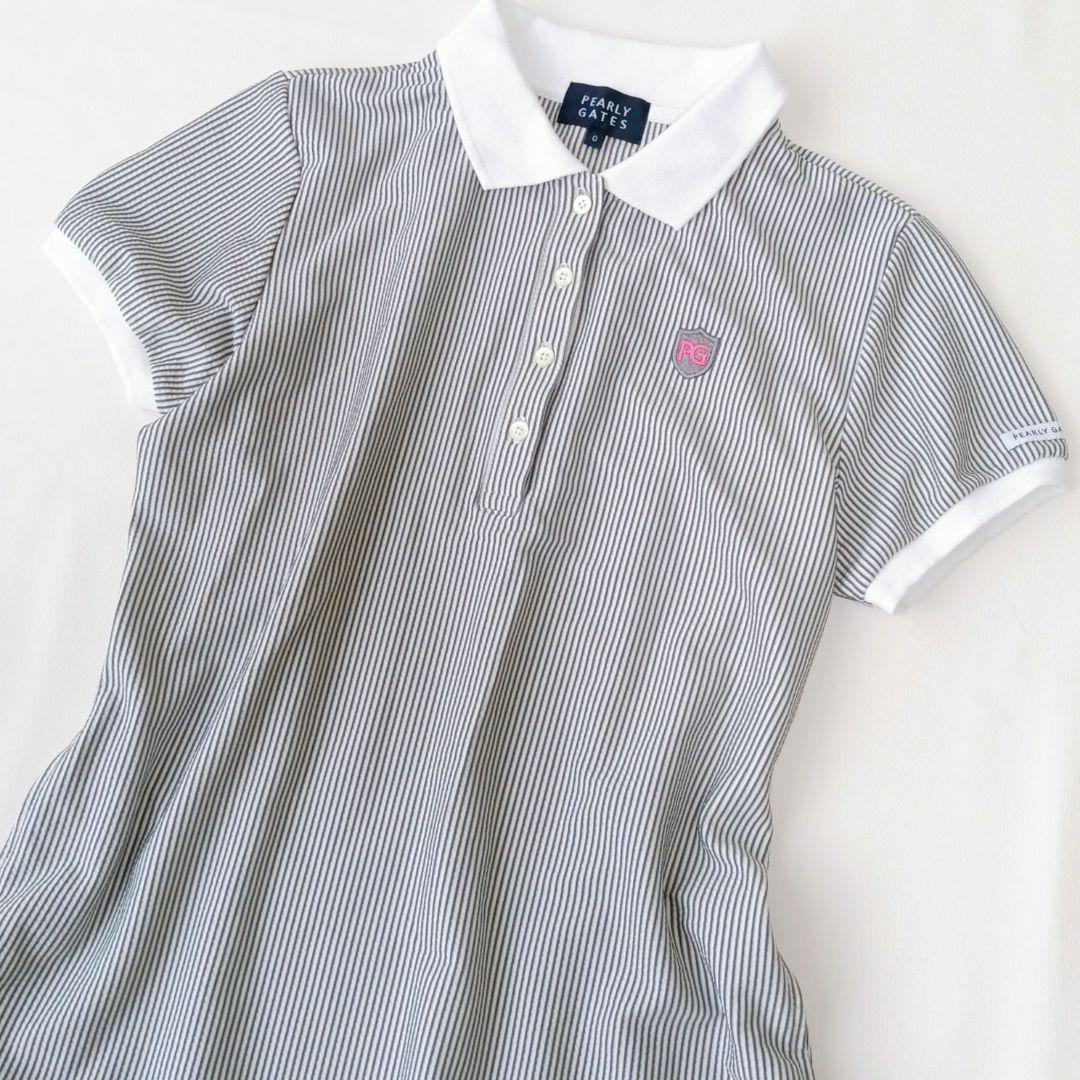 【パーリーゲイツ】ゴルフ　ワンピース　ストライプ　ロゴ　刺繍　フレア　近年モデル