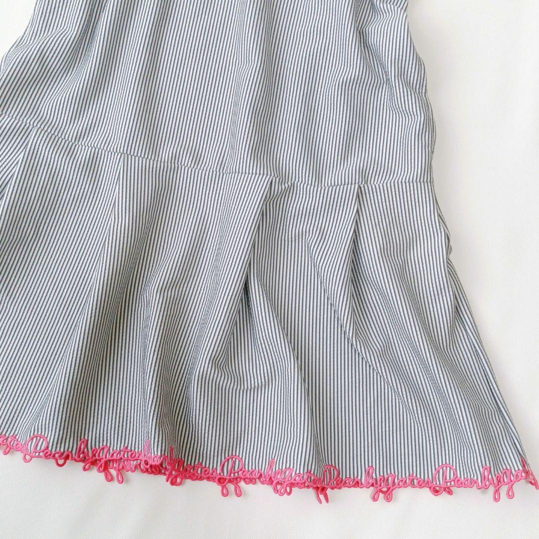 【パーリーゲイツ】ゴルフ　ワンピース　ストライプ　ロゴ　刺繍　フレア　近年モデル