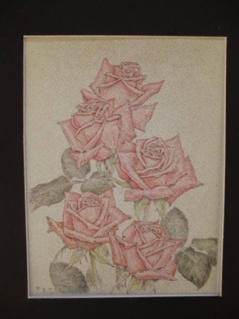 緒方浩章、【バラ（ショコラ）】、希少な画集画、新品高級額 額装付