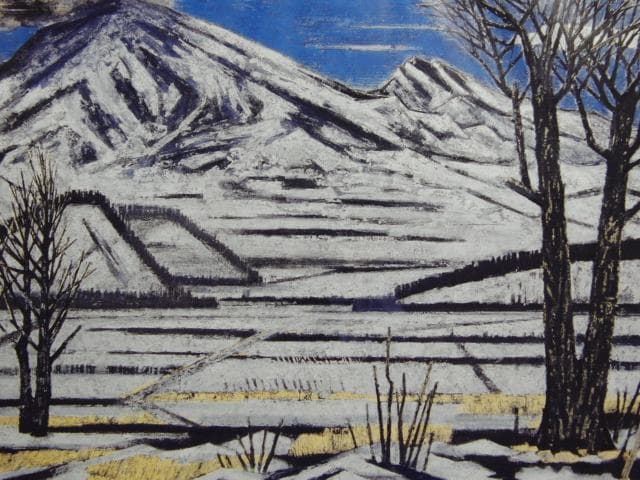 山本 丘人、月夜の噴煙、大判、額装用・画版、日本製・新品額 額装付