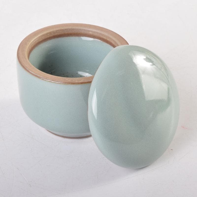 茶道具　諏訪蘇山作　青磁　桃香合　堀内宗完(兼中斎)書付　共箱　V　7191