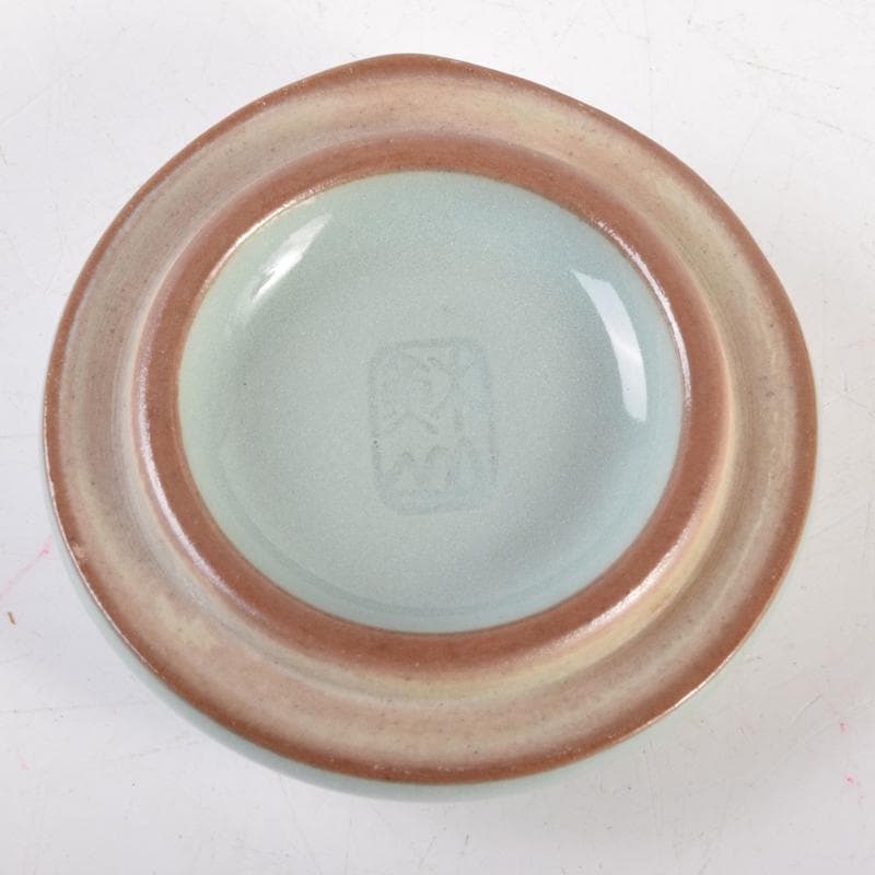 茶道具　諏訪蘇山作　青磁　桃香合　堀内宗完(兼中斎)書付　共箱　V　7191