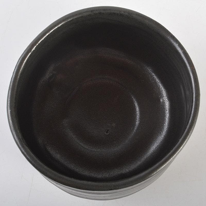 クレヨン7色　茶道具　瀬戸焼　瀬戸黒葵紋印　茶碗　時代箱付　M　R6810