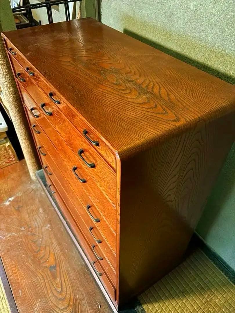 欅　箪笥　チェスト　天然木　天丸仕上げ 14引き出し　7段