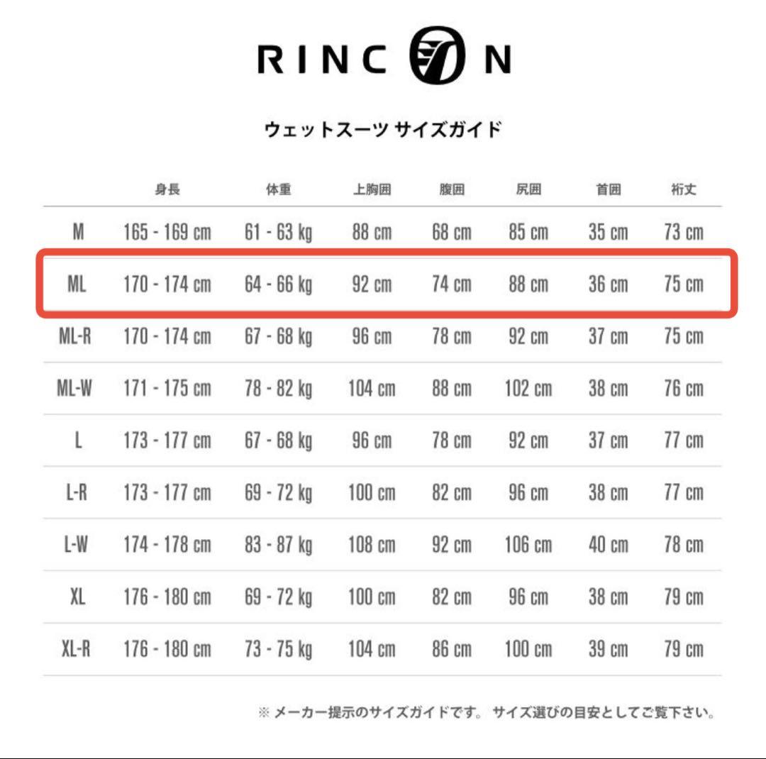 ほぼ未使用！　RINCON　セミドライ　バックジップ 　5/3mm　MLサイズ
