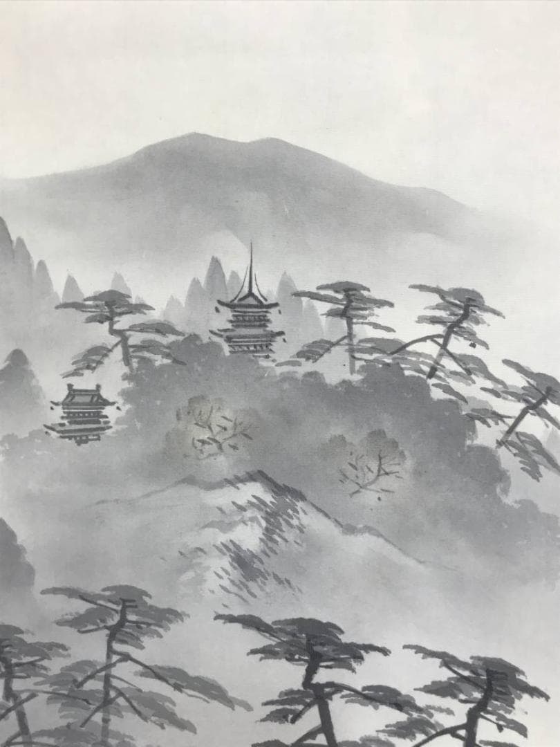 真作/井元荻浦/山峡佳趣図/滝山水/山水図/掛軸☆宝船☆AE-358