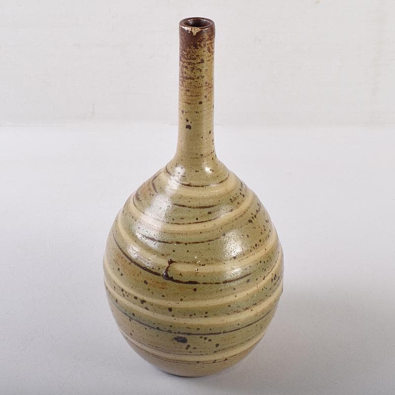 河井寛次郎作　鶴首　灰釉瓶子　共布共箱　M R8846