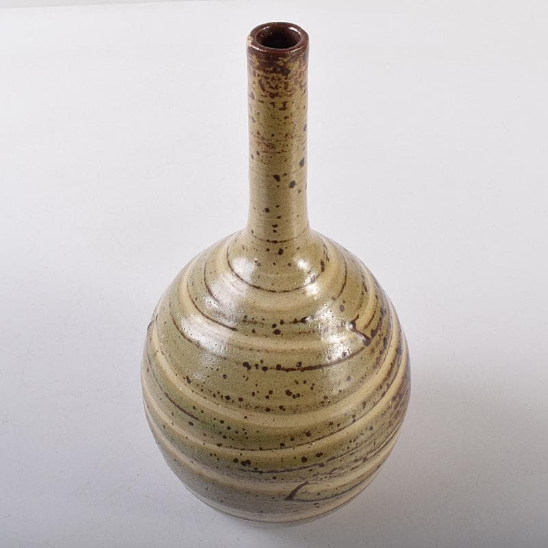 河井寛次郎作　鶴首　灰釉瓶子　共布共箱　M R8846