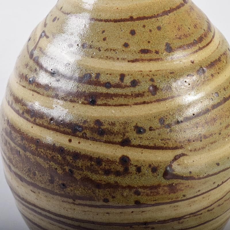 河井寛次郎作　鶴首　灰釉瓶子　共布共箱　M R8846