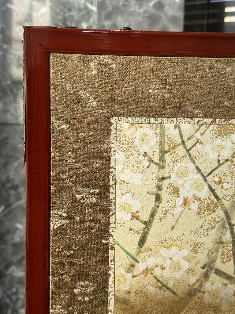 百花繚乱！「万葉百花百草」装飾銅金具付　二曲屏風　木下章