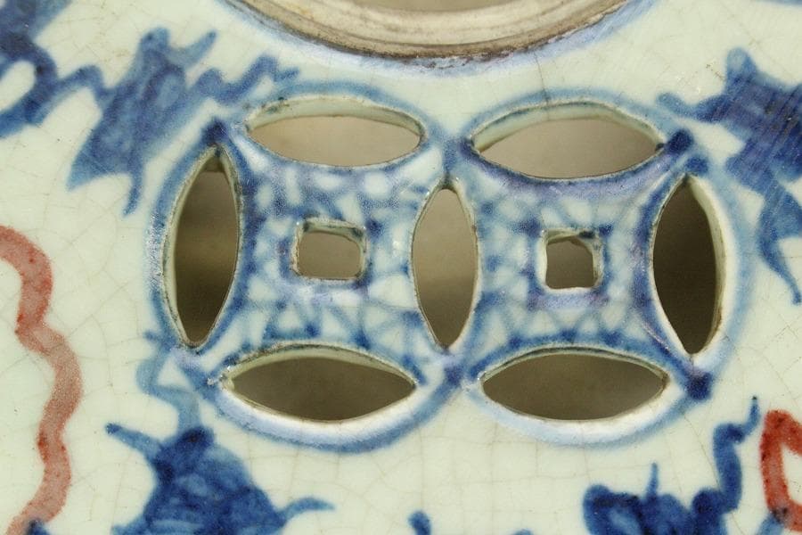 中国美術 赤絵青花 纏枝蓮花紋 壷盤 φ30.5cm(LC178)