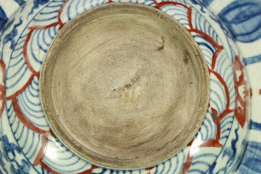 中国美術 赤絵青花 纏枝蓮花紋 壷盤 φ30.5cm(LC178)