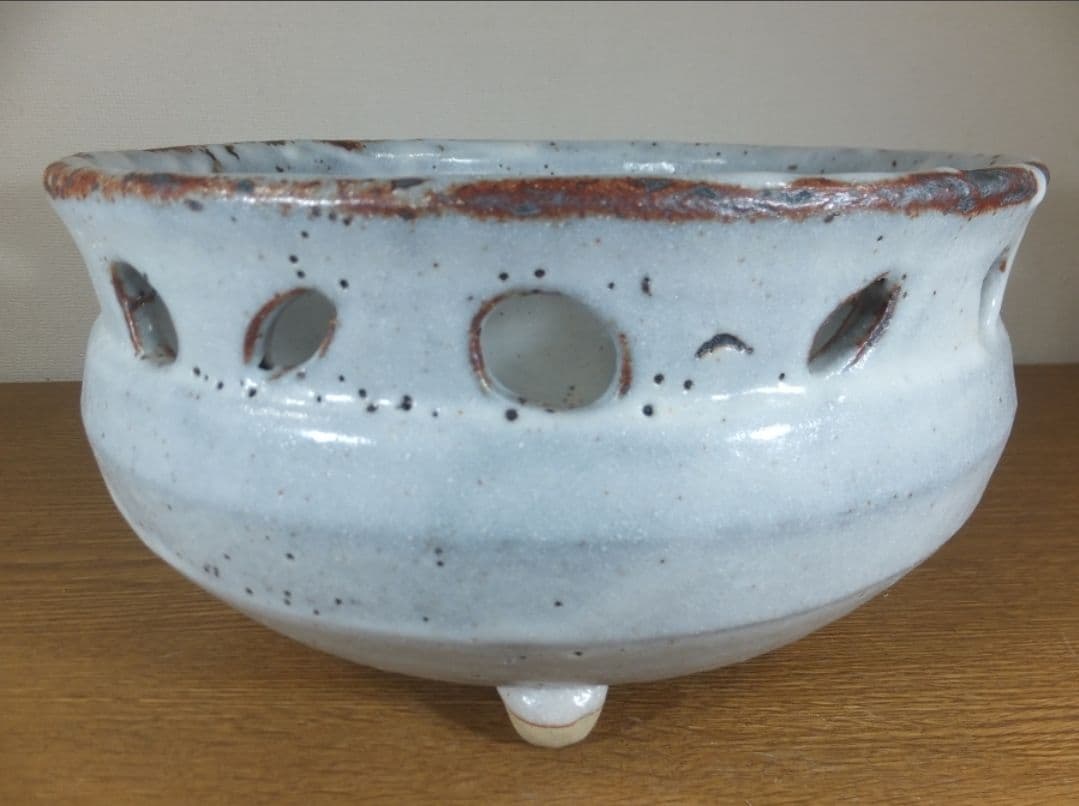 真作保証 藤原敬介 (恭助) 鼡志野透紋花器 二重箱 県指定無形文化財 岡山県