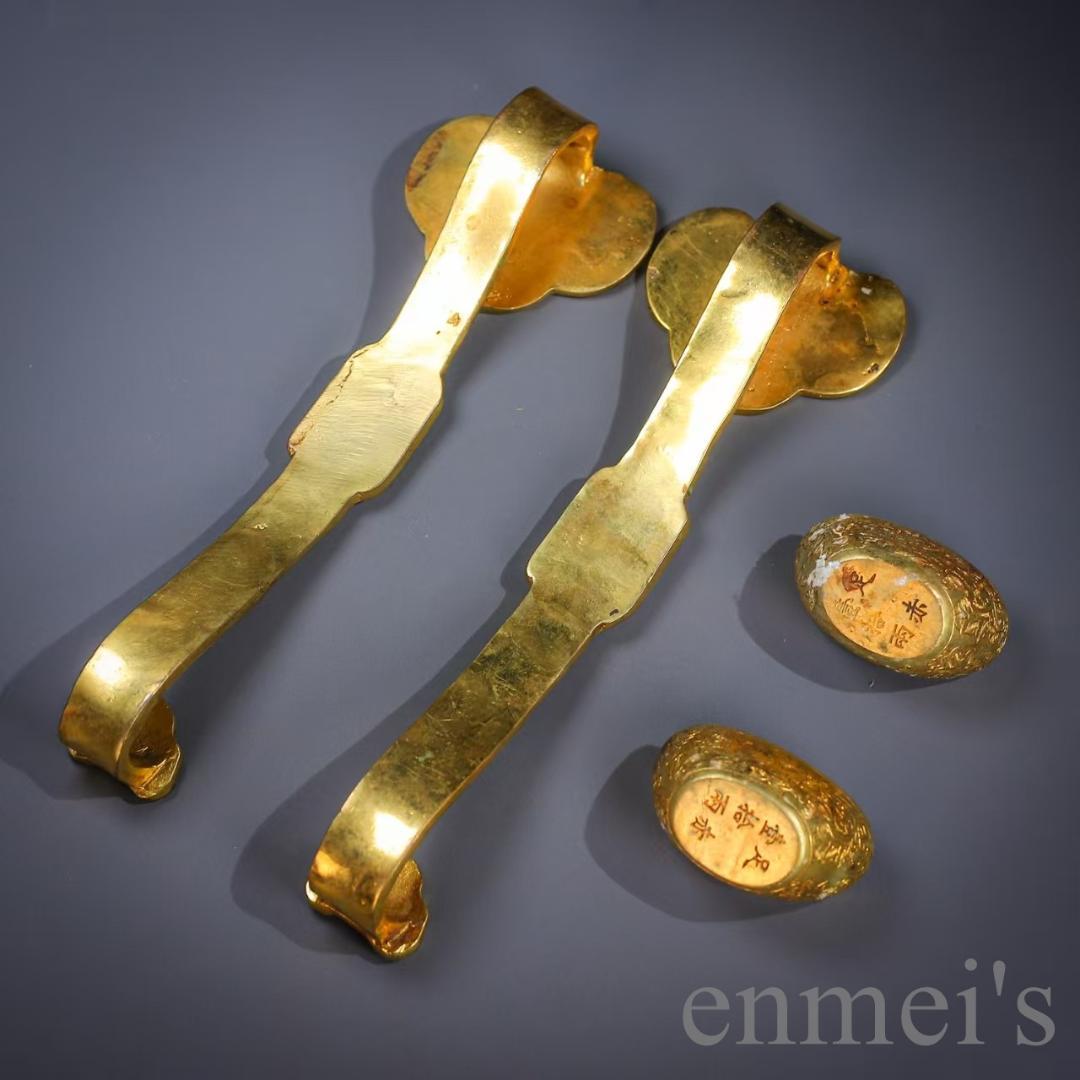 中国古美術 鍍金銅製 多宝嵌 如意元宝 吉祥置物 風水開運 細工 古置物 唐物