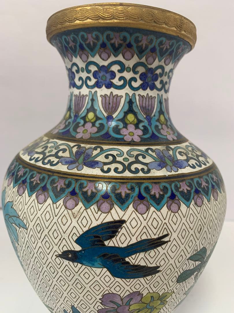 中国美術　景泰藍　七宝焼　花鳥纹　花瓶　送料込み