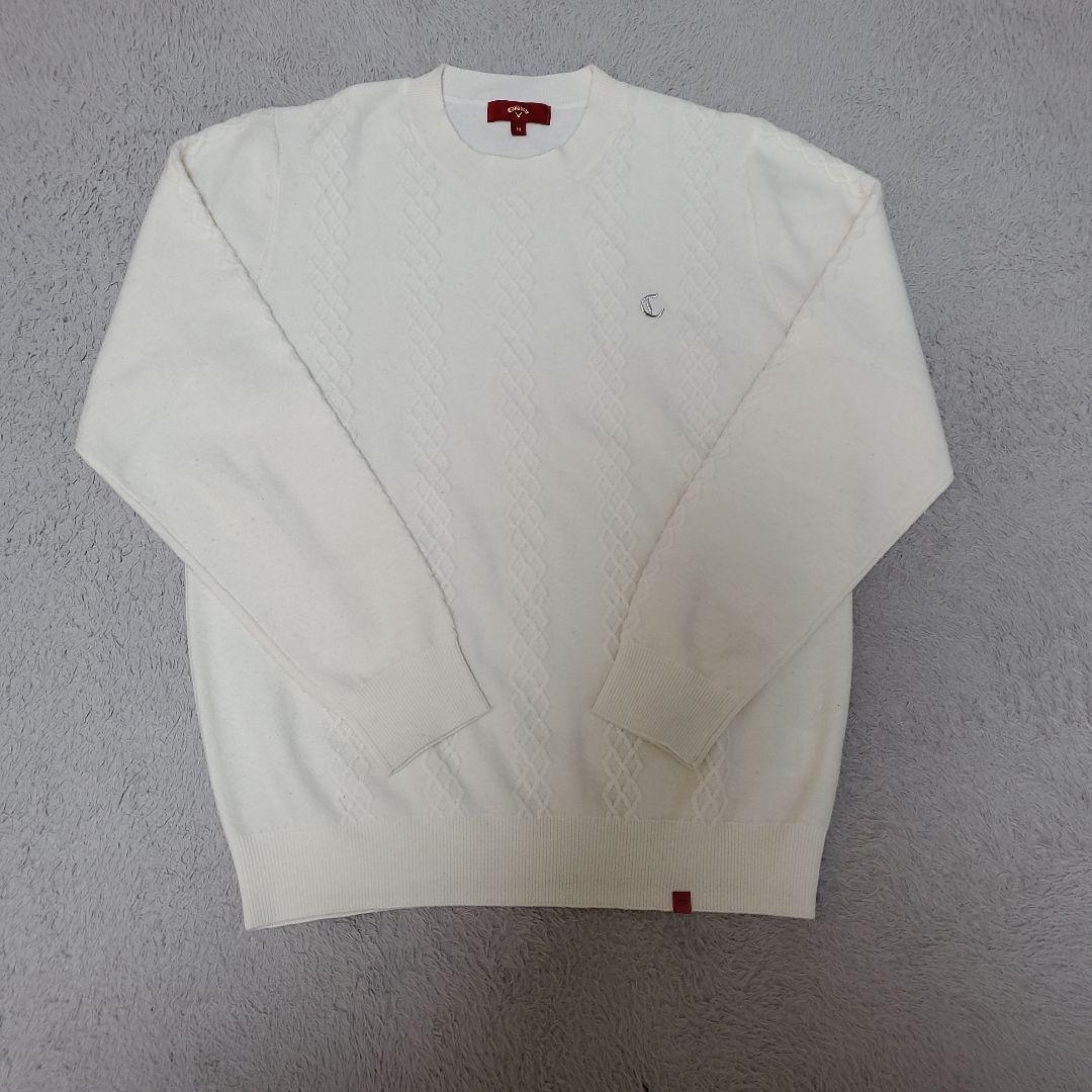 ホワイト ケーブルカシミア100% セーター M