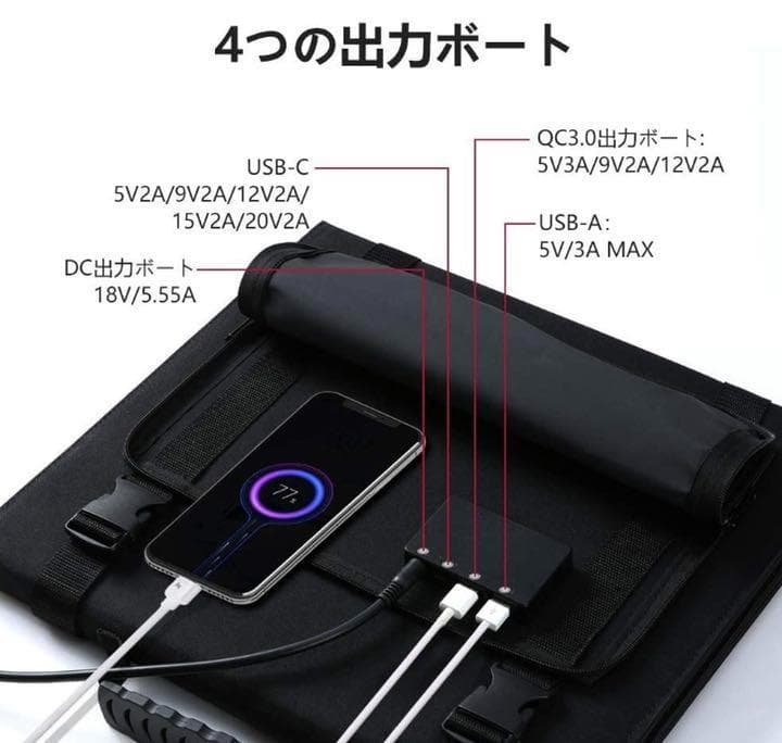 ❤高効率ソーラーパネル5枚搭載❣曇りでも発電♪❤100Wソーラーチャージャー