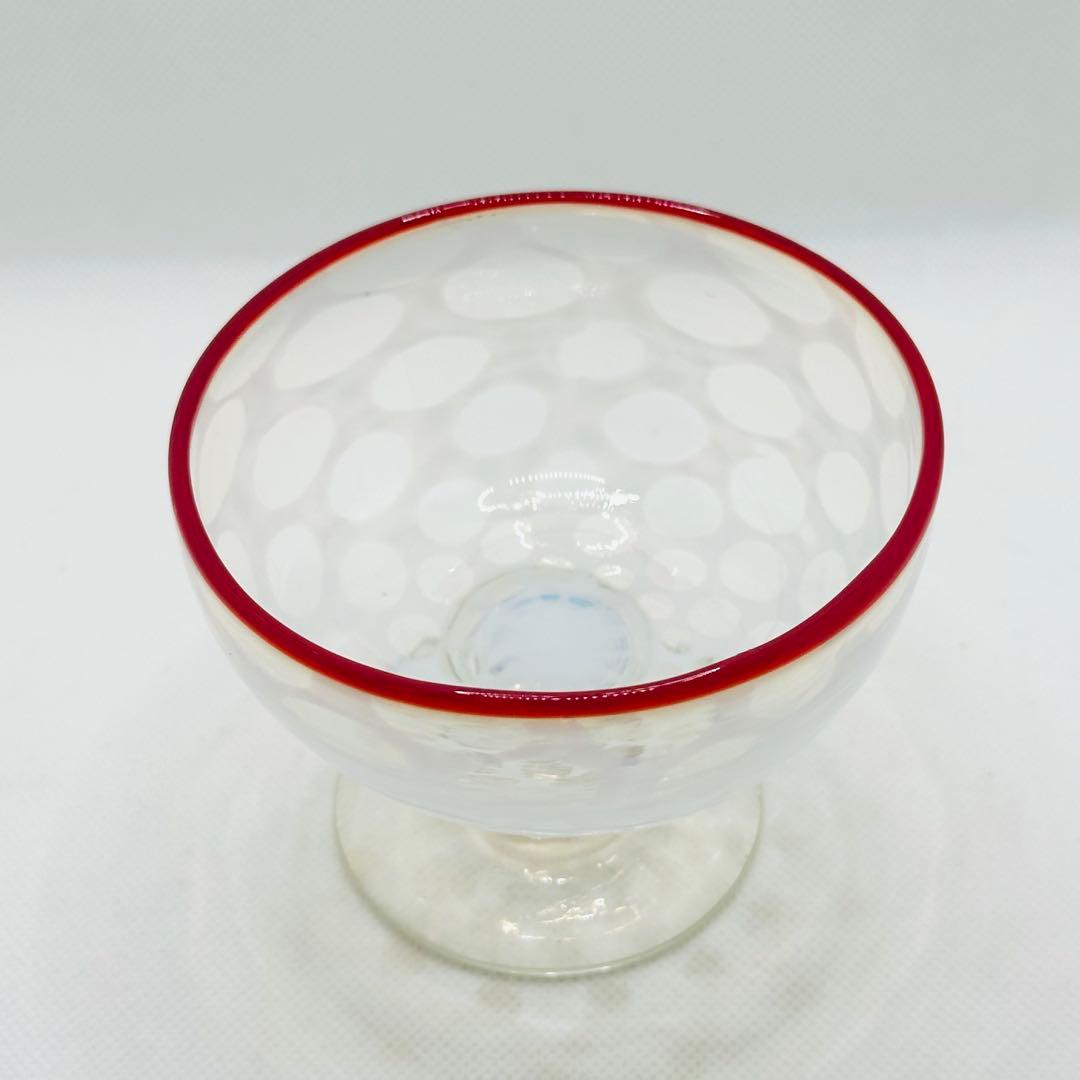 【希少】大正ロマン 氷コップ 赤縁 水玉紋様 和ガラス アンティーク