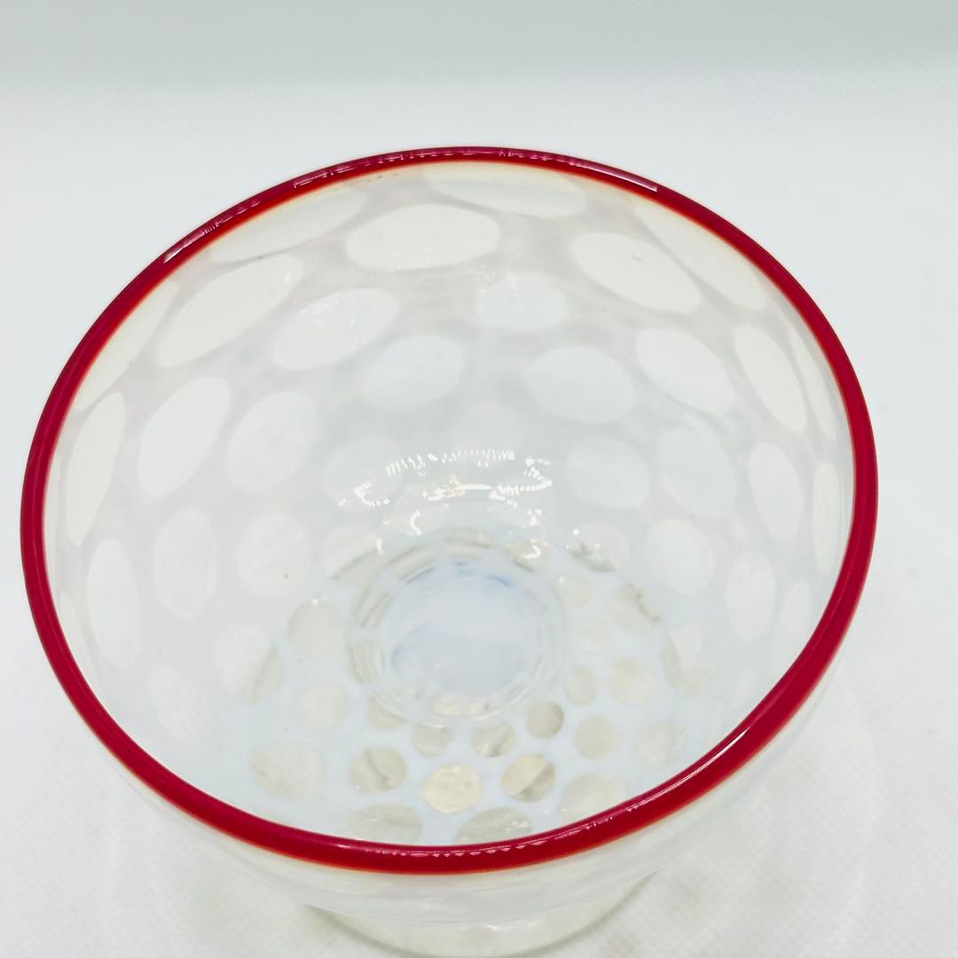 【希少】大正ロマン 氷コップ 赤縁 水玉紋様 和ガラス アンティーク