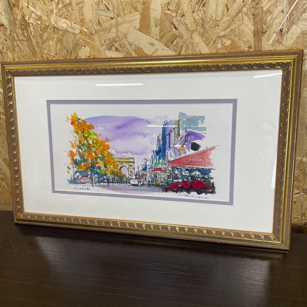 d*2様 【匿名発送】石岡剛 油絵　シャンゼリゼ大通り　風景画 額装 絵画 イン