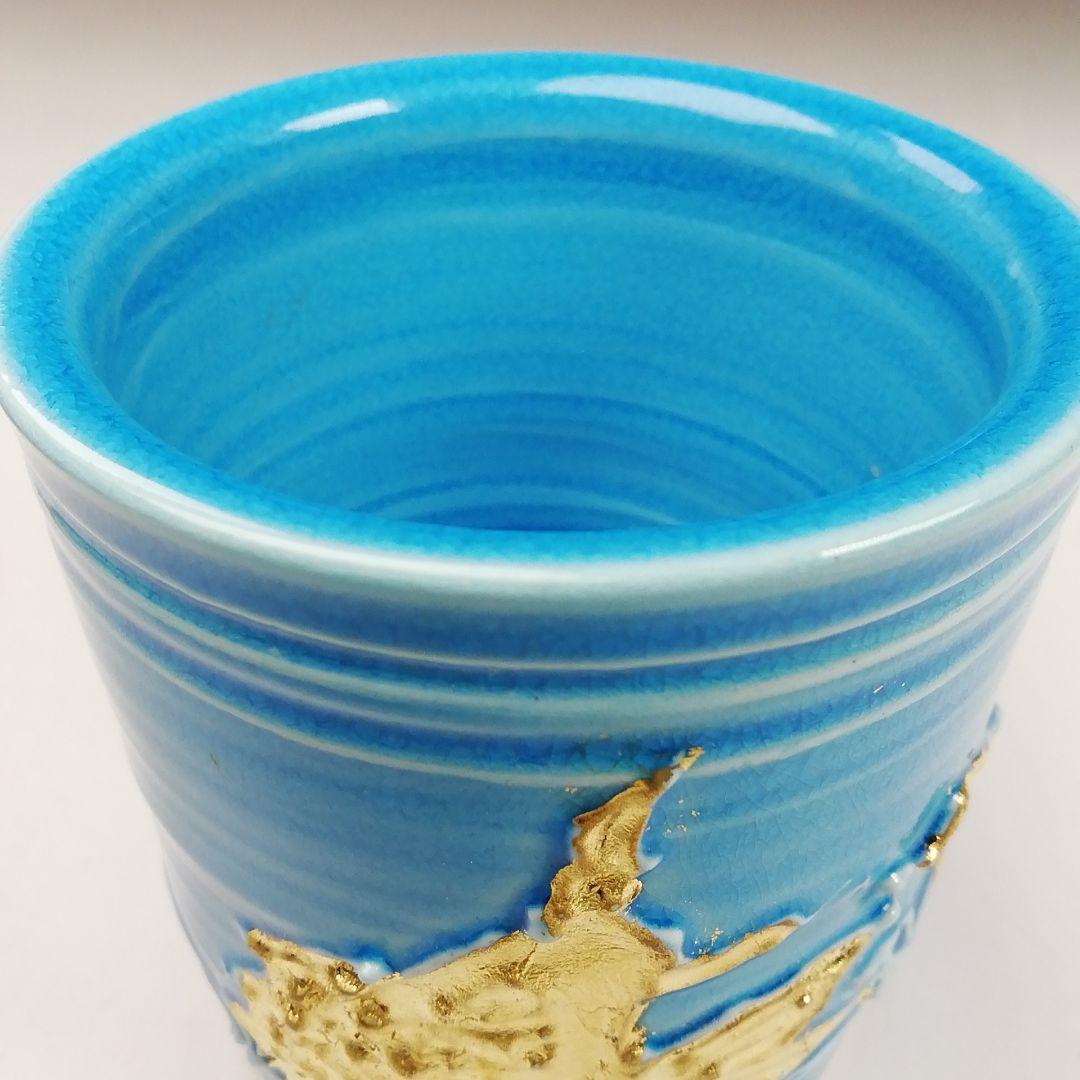 Ｔ７９５　蓋置　『浅黄交趾　荒磯』『平安　勝見永泉 造』　共箱　茶道具