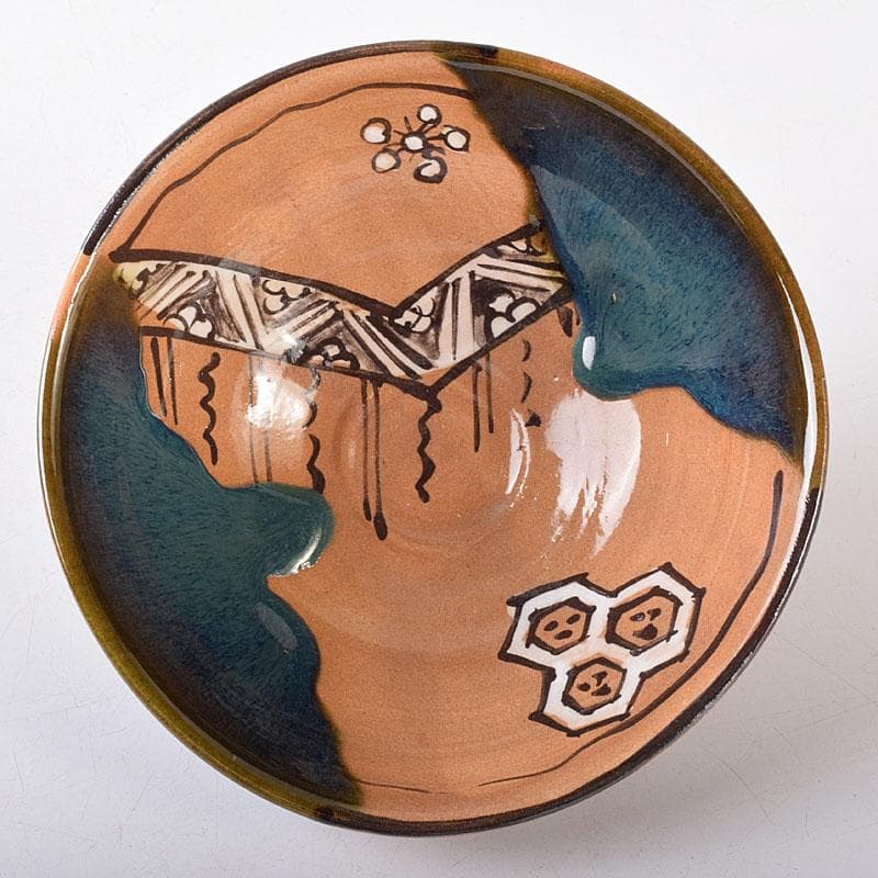 北大路魯山人作　織部焼　於里辺　茶碗　共布共箱　M　R8123