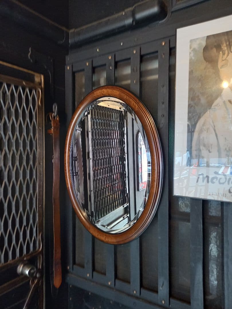 イタリア製　ヴィンテージ　大型　オーバル　ウッド　壁掛け鏡　ウォール　ミラー