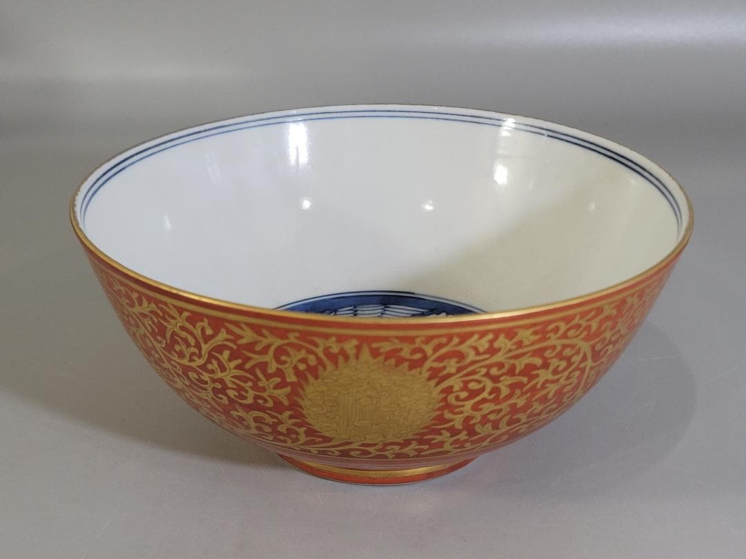 古美術 仿古金蘭手纏枝蓮花紋碗 共箱 茶道具