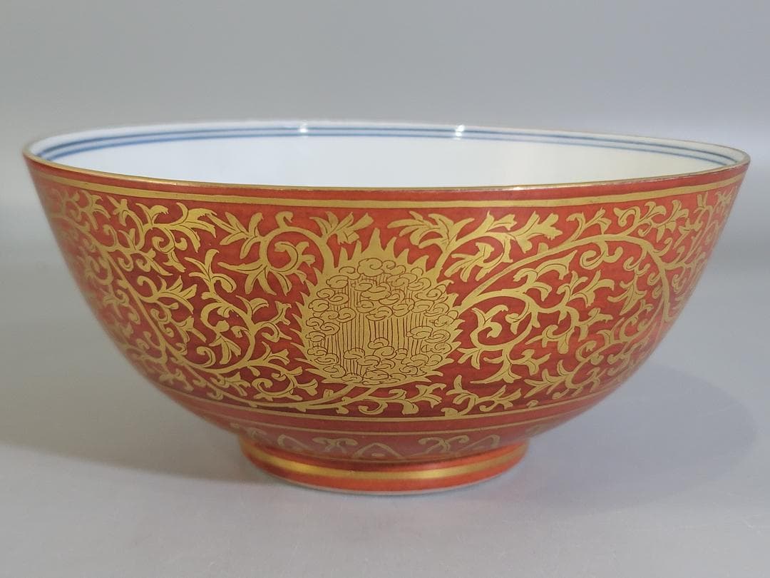 古美術 仿古金蘭手纏枝蓮花紋碗 共箱 茶道具