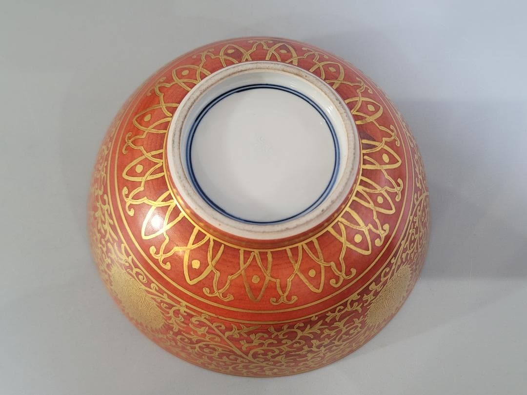 古美術 仿古金蘭手纏枝蓮花紋碗 共箱 茶道具