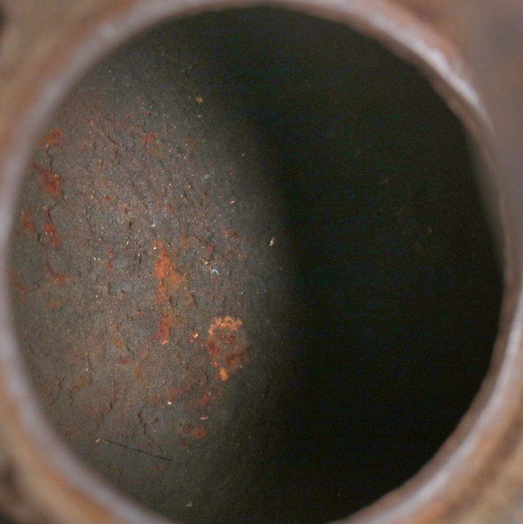 龍文堂名人 上田照房造 宝袋形 鉄瓶 銀象嵌提手 煎茶道具　M589　GK1