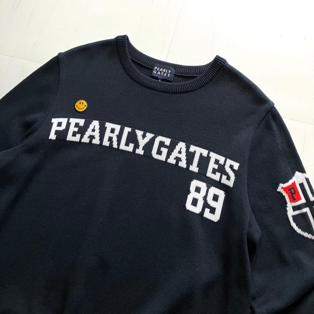 【美品】PEARLY GATES コットンクルーネックニット ブラック 5