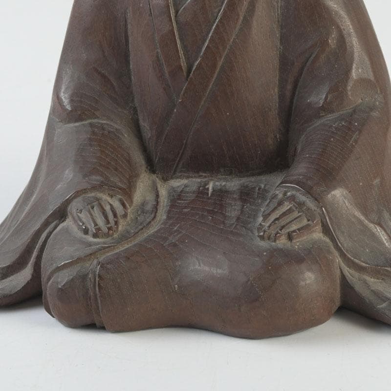 時代木彫　利休居士像　人物像　置物　書付　V　9844