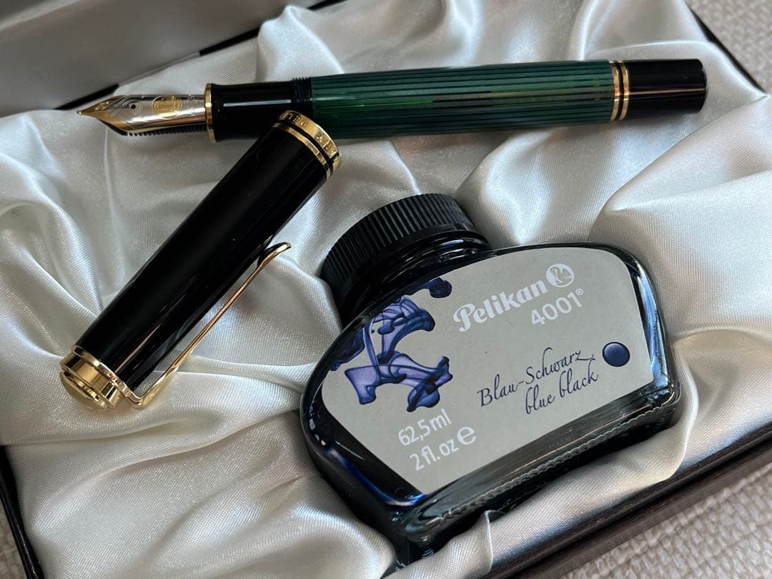 ペリカン スーベレーン M1000 F 細字 18C-750 緑縞 インクセット