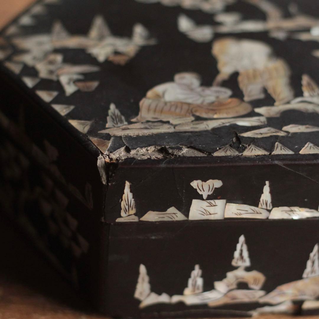 李朝 螺鈿 六角 蓋物 朝鮮美術 古美術 古道具 アンティーク